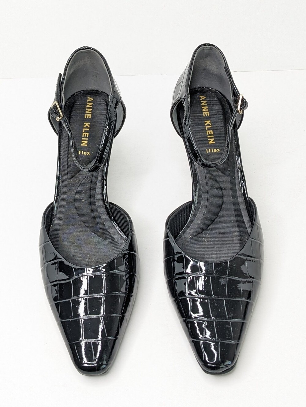 Anne Klein Robyn Croc Embossed Ankle Strap Pumps Black Women's 8.5 - Picture 3 of 7